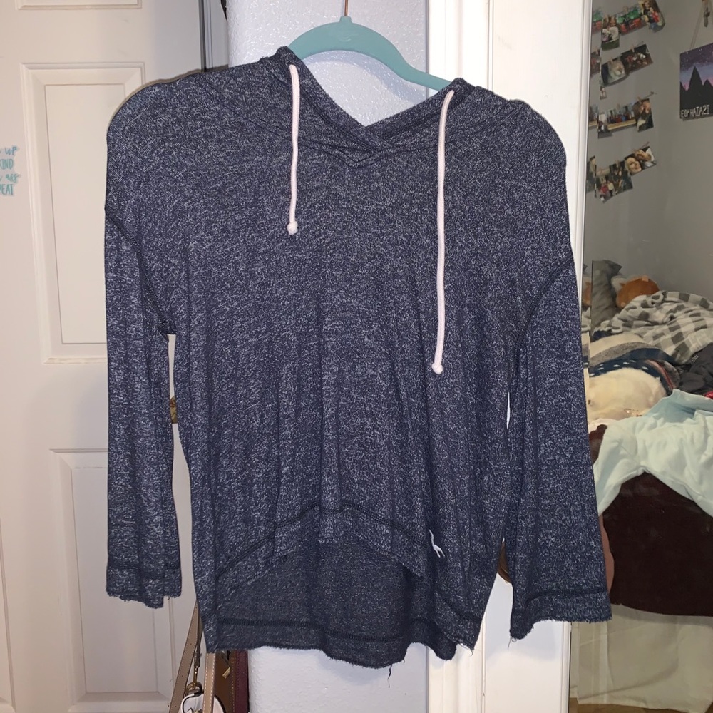 hollister navy 3/4 length sleeve top with hood